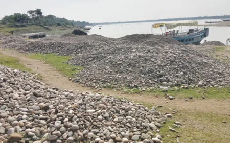 তাহিরপুরে অবৈধভাবে মজুদ ৫,৪৯৩ ঘনফুট পাথর জব্দ