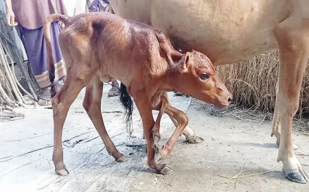 পাঁচ পা-ওয়ালা গরুর বাছুর দেখতে ভিড়