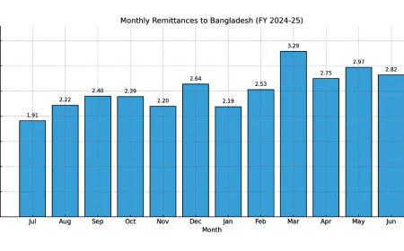 জুলাই মাসের  প্রথম ১২ দিনে এল প্রায় ১৩ হাজার কোটি টাকার রেমিট্যান্স