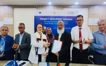 জলবায়ুজনিত অভিবাসন ব্যবস্থাপনায় ১১.২৫ লাখ ইউরোর প্রকল্পে বাংলাদেশ-আইওএমের চুক্তি