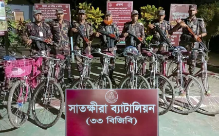 সাতক্ষীরা সীমান্তে শাড়ি, মোবাইল যন্ত্রাংশ ও বাইসাইকেল জব্দ