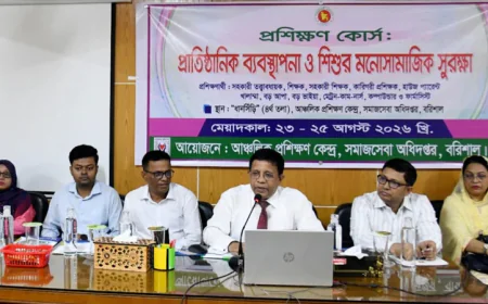 বরিশালে প্রাতিষ্ঠানিক ব্যবস্থাপনা ও শিশুর মনোসামাজিক সুরক্ষা বিষয়ে প্রশিক্ষণ