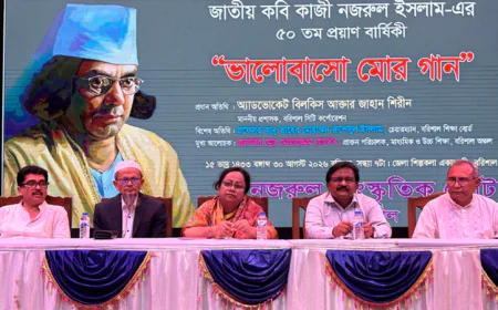 বরিশালে নজরুলের প্রয়াণবার্ষিকীতে ‘ভালোবাসো মোর গান’ শীর্ষক আলোচনা