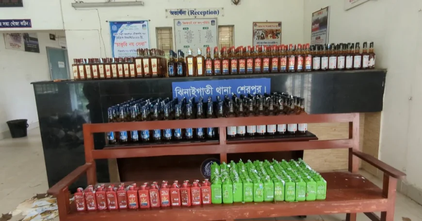 শেরপুর সীমান্তে ৬০০ বোতল ভারতীয় মদ উদ্ধার